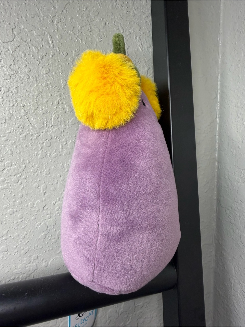 Collectible Jellycat Purple Eggplant Plush with Yellow Pom Earmuffs NWT - Picture 4 of 9